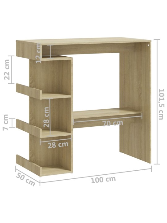 Baarilaud riiuliga, sonoma tamm, 100x50x101,5 cm puitlaastplaat