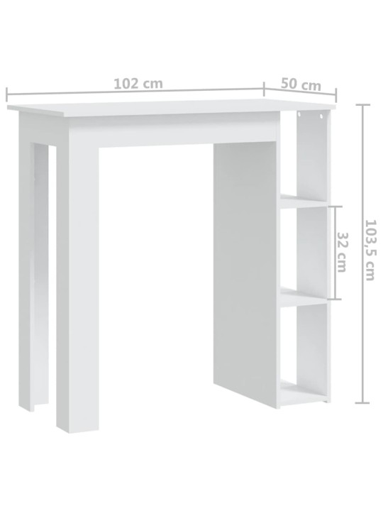 Baarilaud riiuliga, valge, 102x50x103.5 cm puitlaastplaat