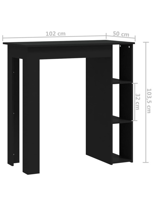 Baarilaud riiuliga, must, 102x50x103.5 cm puitlaastplaat