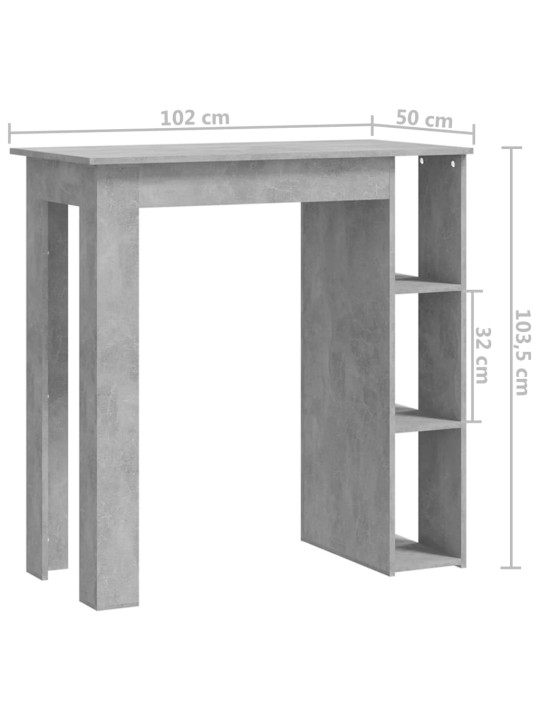 Baarilaud riiuliga, betoonhall, 102x50x103.5 cm puitlaastplaat