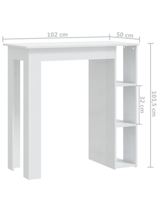 Baarilaud riiuliga, kõrgläikega valge 102x50x103,5 cm tehispuit