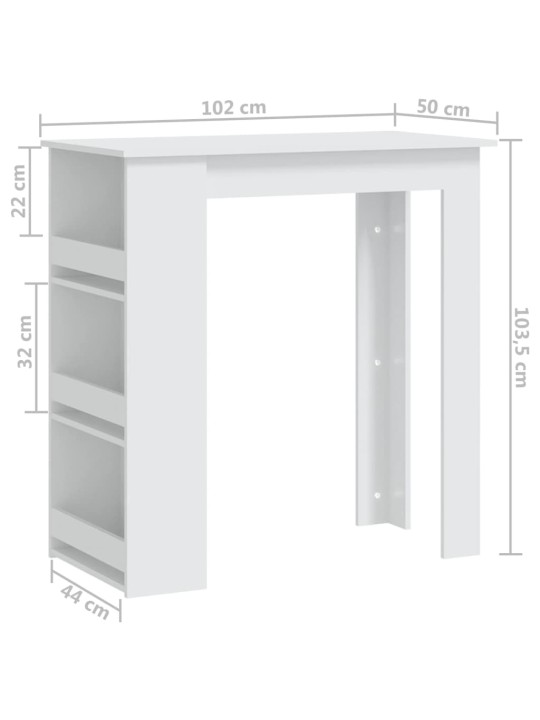 Baarilaud riiuliga, valge, 102x50x103.5 cm puitlaastplaat