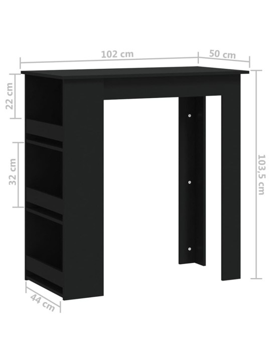 Baarilaud riiuliga, must, 102x50x103.5 cm, puitlaastplaat