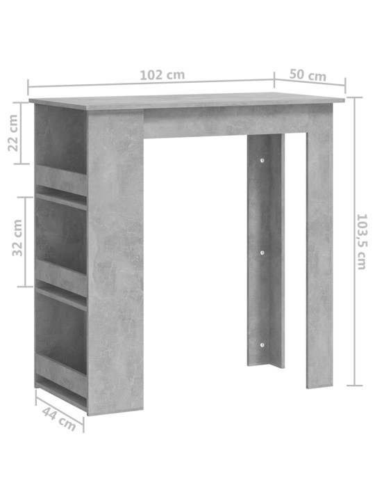 Baarilaud riiuliga, betoonhall, 102x50x103.5 cm