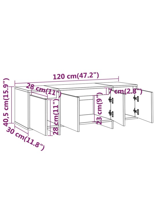 Telerikapp, must, 120 x 30 x 40,5 cm, puitlaastplaat