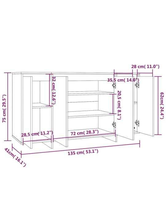 Puhvetkapp, must, 135 x 41 x 75 cm, puitlaastplaat