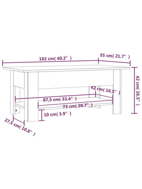 Kohvilaud, valge, 102 x 55 x 42 cm, puitlaastplaat