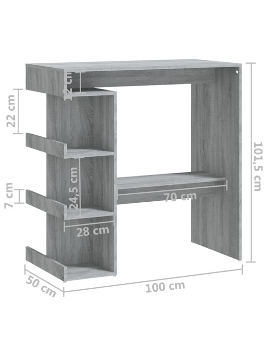 Baarilaud riiuliga, hall sonoma, 100x50x101.5 cm