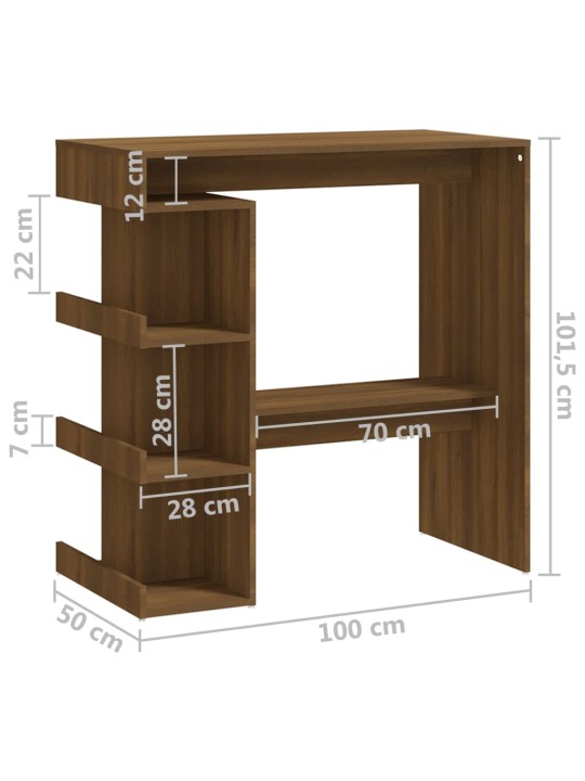 Baarilaud riiuliga, pruun, 100x50x101.5cm, puitlaastplaat