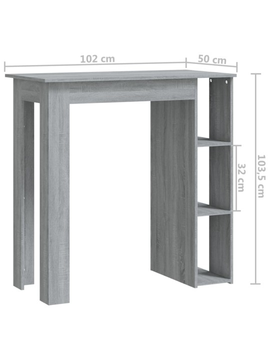 Baarilaud riiuliga, hall, 102x50x103.5 cm, puitlaastplaat