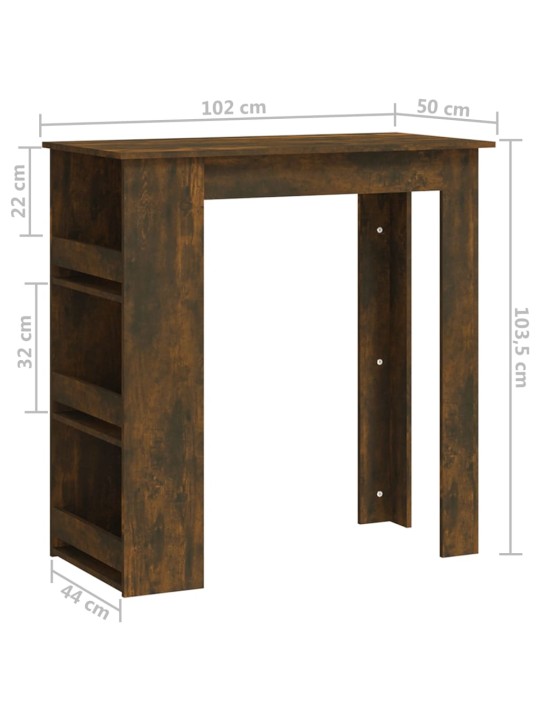 Baarilaud riiuliga, suitsutatud tamm 102x50x103,5 cm, tehispuit