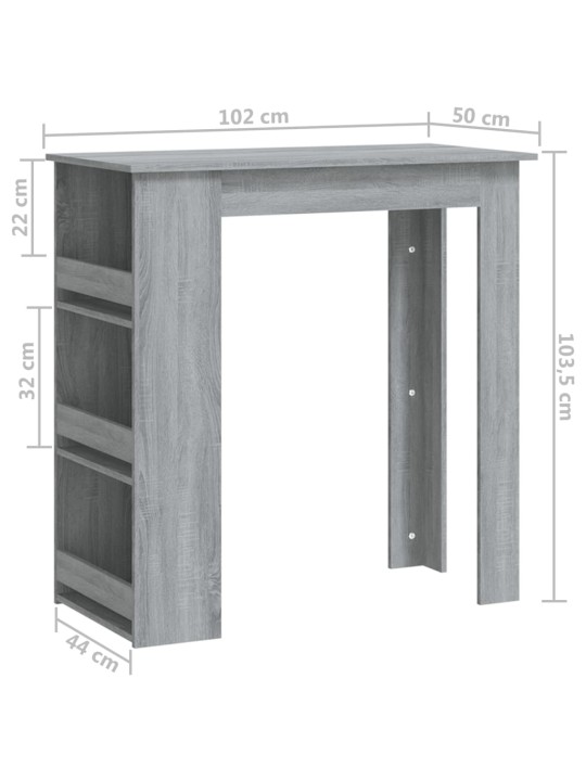 Baarilaud riiuliga, hall sonoma tamm, 102 x 50 x 103,5 cm