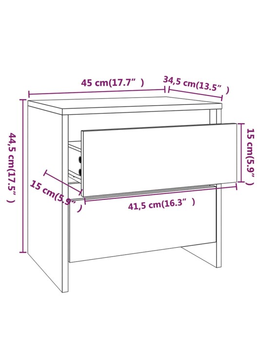 Öökapp 2 tk, suitsutatud tamm, 45x34,5x44,5 cm, puitlaastplaat