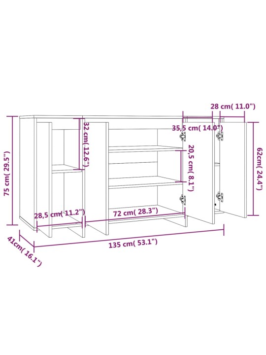 Puhvetkapp, suitsutatud tamm, 135 x 41 x 75 cm, puitlaastplaat