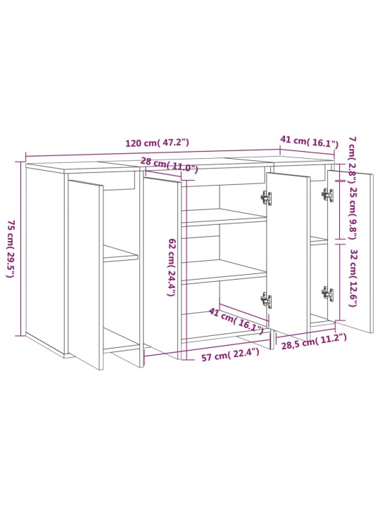 Puhvetkapp, hall sonoma tamm, 120 x 41 x 75 cm, puitlaastplaat