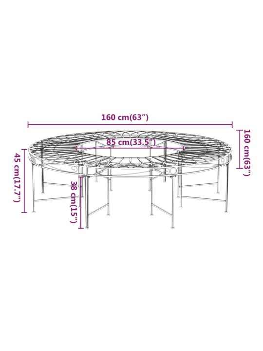 Puu ümber paigaldatav pink, ø160 cm, must, teras