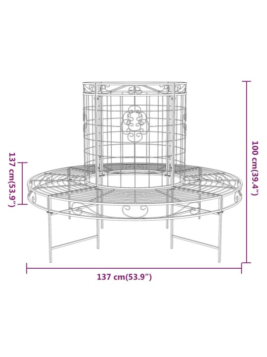 Puu ümber paigaldatav pink, ø137 cm, must, teras