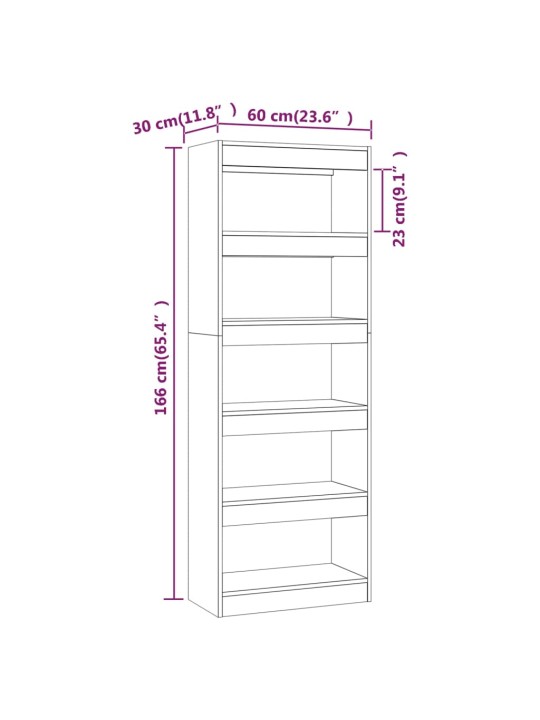 Raamatukapp, hall sonoma, 60x30x166 cm, puitlaastplaat