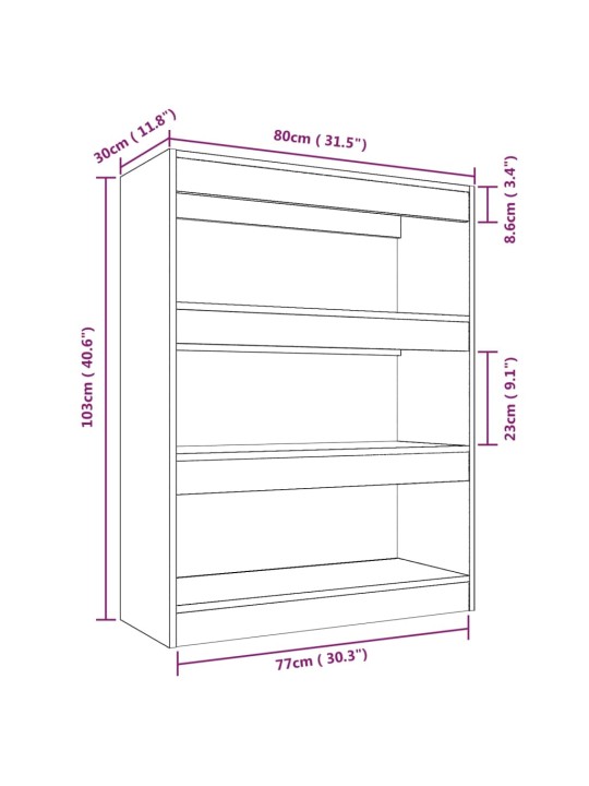 Raamatukapp, hall sonoma, 80x30x103 cm, tehispuit