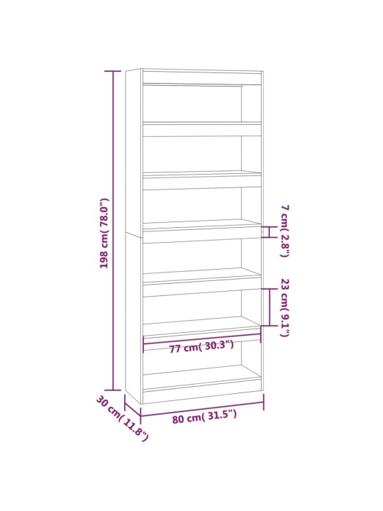 Raamatukapp, suitsutatud tamm, 80x30x198 cm, puitlaastplaat