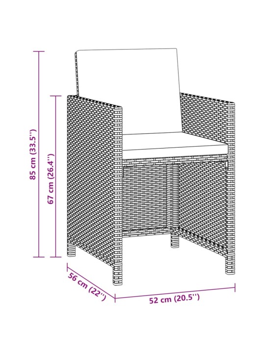 3-osaline aiamööbli komplekt patjadega, polürotang, hall