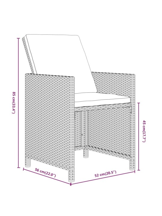 7-osaline aiamööbli komplekt patjadega, hall, polürotang