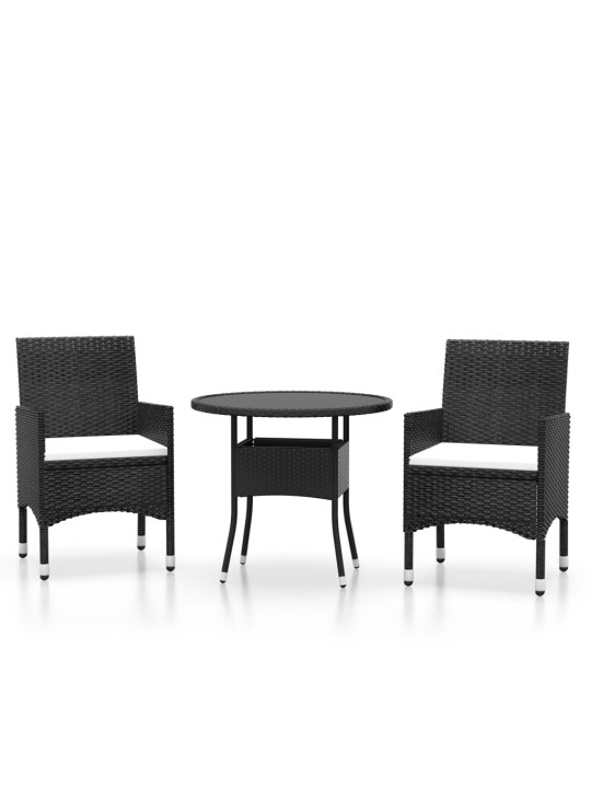 3-OSALINE BISTROOKOMPLEKT, POLÜROTANG, KARASTATUD KLAAS, MUST