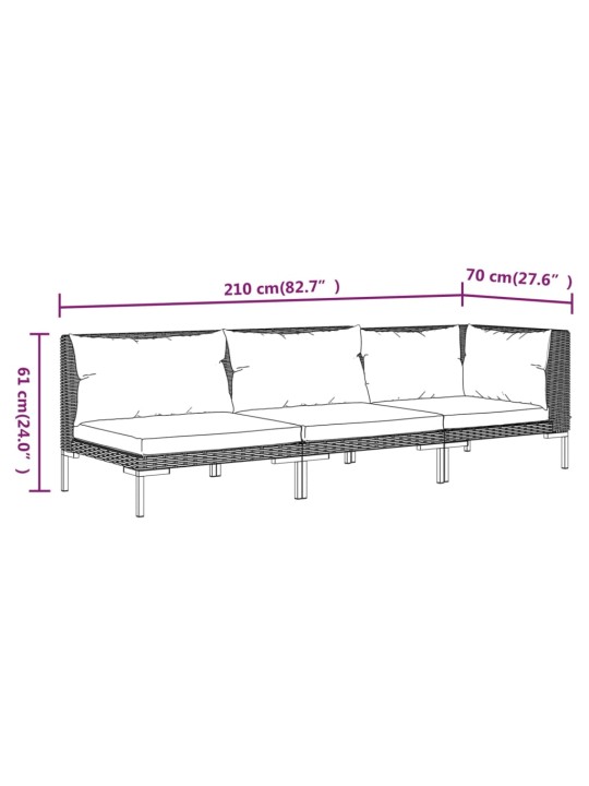 3-osaline aiamööblikomplekt, tumehall, poolring, polürotang