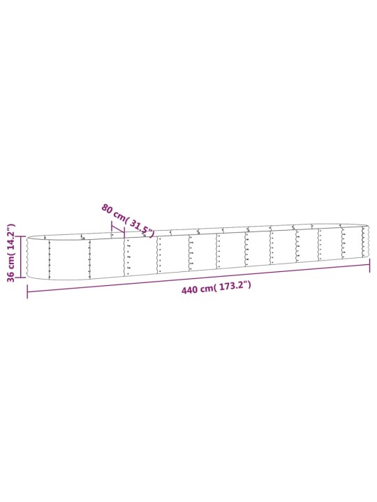 Aia taimelava, pulbervärvitud teras, 440x80x36 cm, roheline