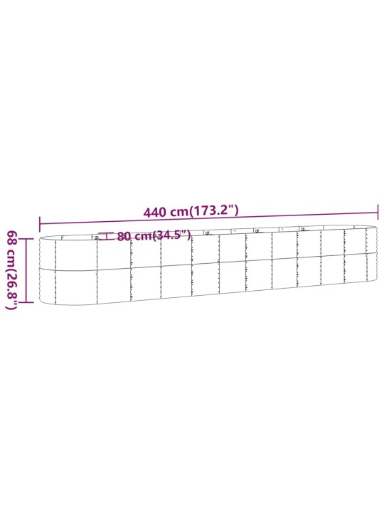 Aia taimelava, pulbervärvitud teras, 440x80x68 cm, hall