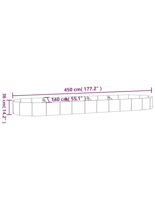 Aia taimekast, pulbervärvitud teras, 450x140x36 cm, hall