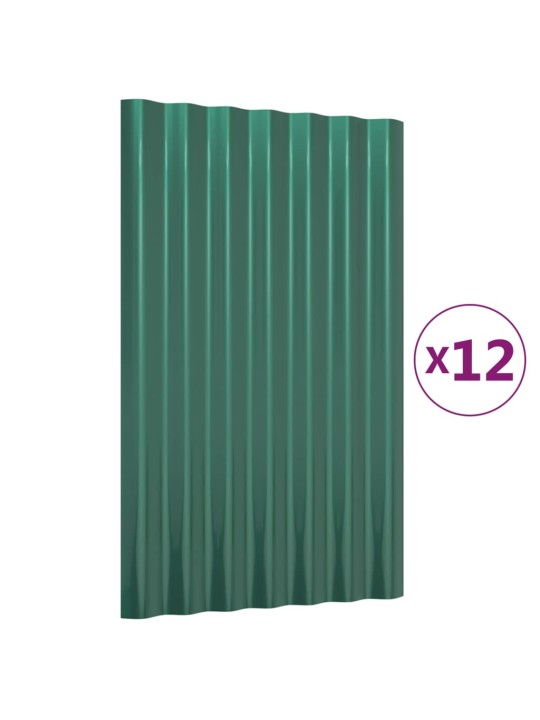 Katusepaneelid 12 tk, galvaniseeritud teras, roheline, 60x36 cm