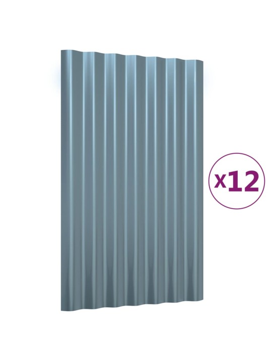 Katusepaneelid 12 tk, galvaniseeritud teras, hall, 60 x 36 cm