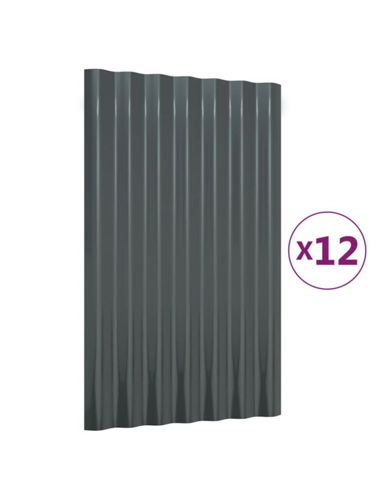 Katusepaneelid 12 tk galvaniseeritud teras antratsiit 60 x 36 cm