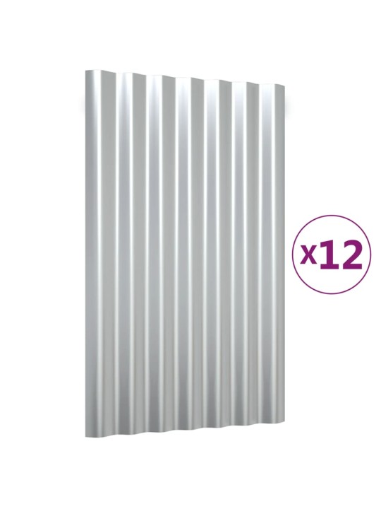 Katusepaneelid 12 tk, galvaniseeritud teras, hõbedane, 60x36 cm