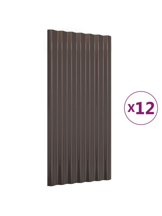 Katusepaneelid 12 tk, galvaniseeritud teras, pruun, 80 x 36 cm