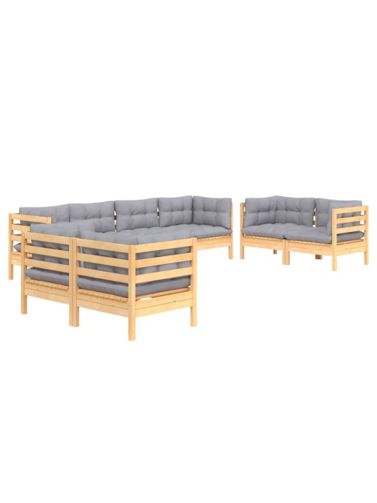8-osaline aiamööbli komplekt hallide patjadega, männipuit