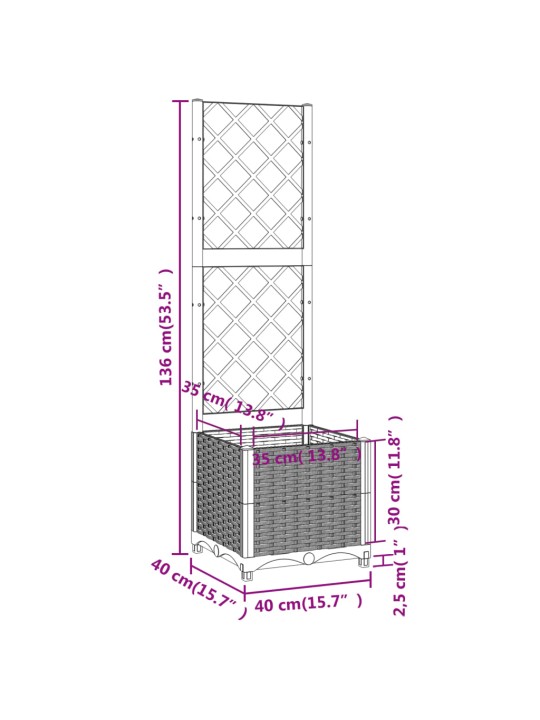Võrega taimekast, must, 40 x 40 x 136 cm pp