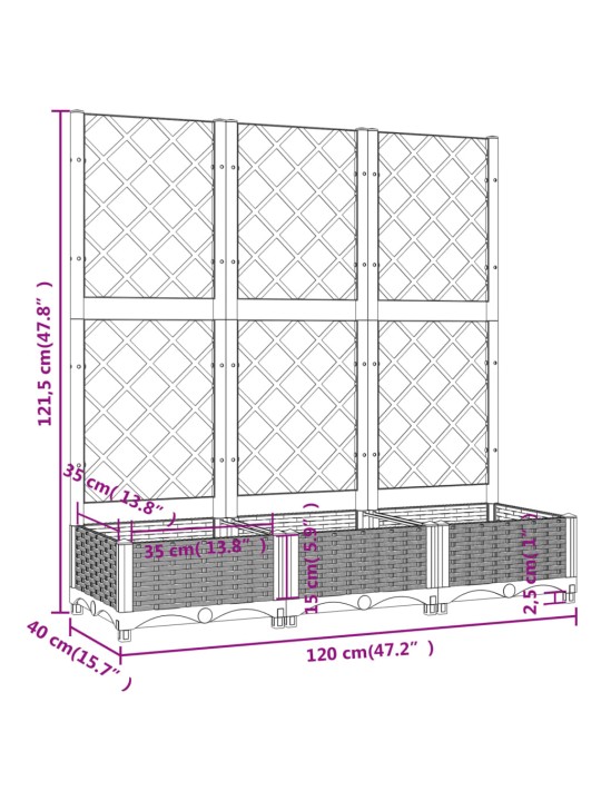 Võrega taimekast, must, 120 x 40 x 121,5 cm pp