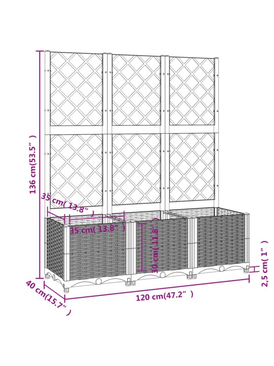Võrega taimekast, must, 120 x 40 x 136 cm pp