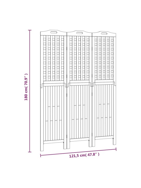 3 paneeliga sirm, 121,5 x 2 x 180 cm, akaatsiapuit
