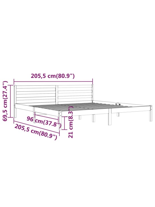 Voodiraam täismännipuit, 200 x 200 cm, hall