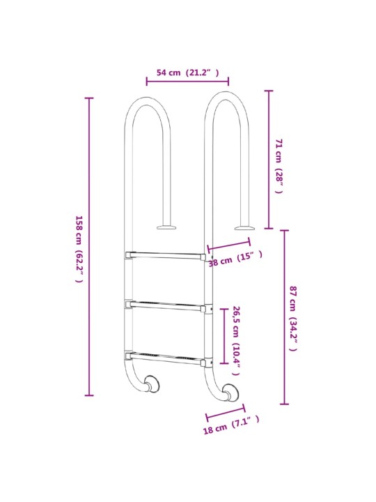 Basseiniredel, 54 x 38 x 158 cm, 304 roostevaba teras