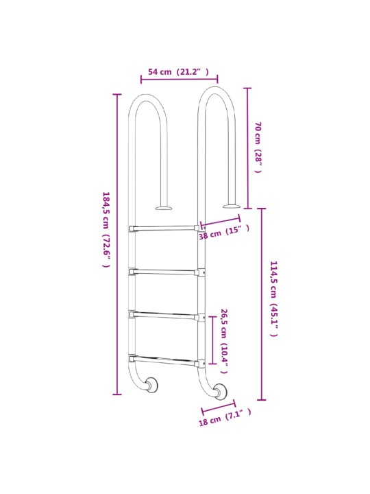 Basseiniredel, 54 x 38 x 184,5 cm, 304 roostevaba teras