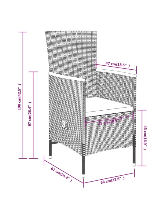 7-osaline aiamööbli komplekt patjadega, hall
