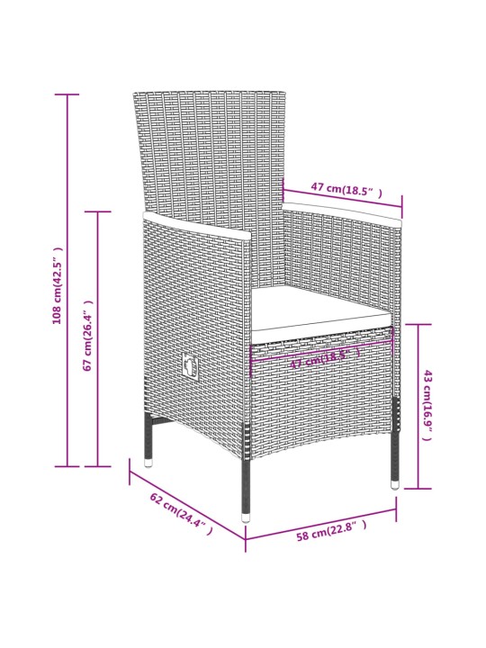 3-osaline aiamööbli komplekt patjadega, hall