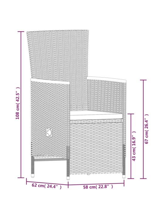 7-osaline aiamööbli komplekt istmepatjadega, hall