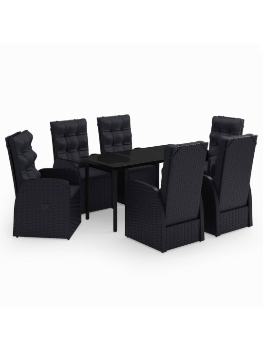 7-osaline aiamööbli komplekt patjadega, must