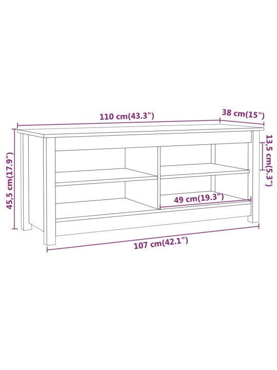 Jalatsipink, hall, 110 x 38 x 45,5 cm, männipuit