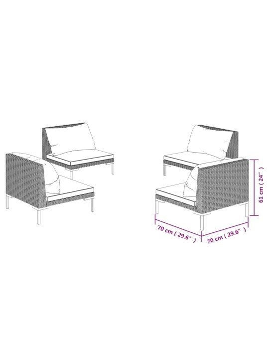 4-osaline aiamööblikomplekt patjadega, polürotang, tumehall